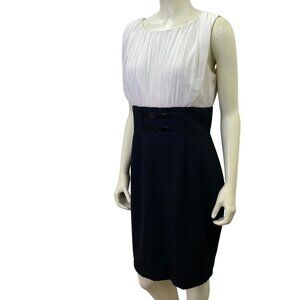 Calvin Klein White & Black Sleeveless Dress With Pleated Bodice 12